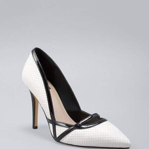 White House Black Market White Pump Heels with beautiful black contrast